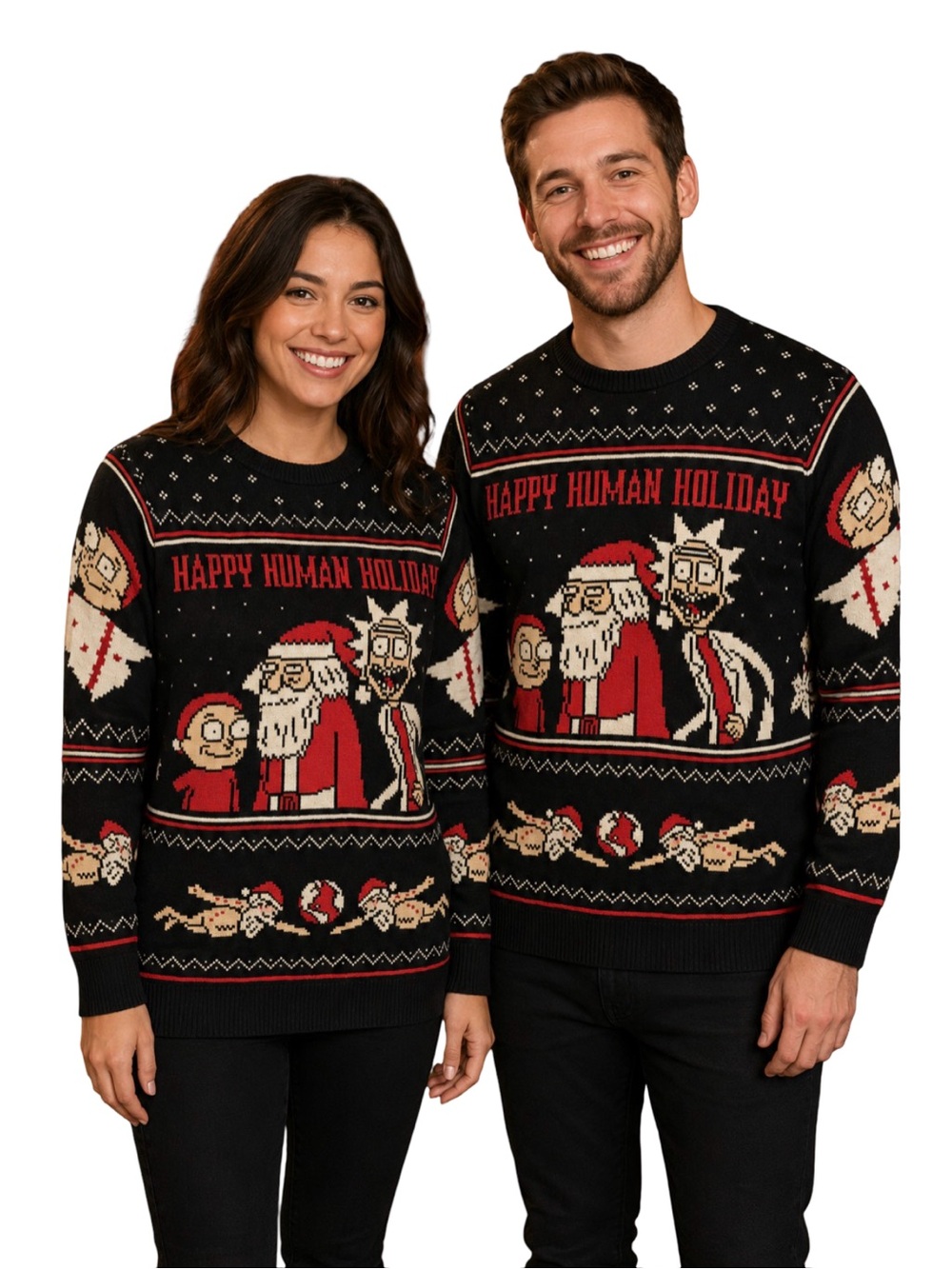 Rick & Morty ugly Christmas sweater Happy Human holiday kitschy, unisex L